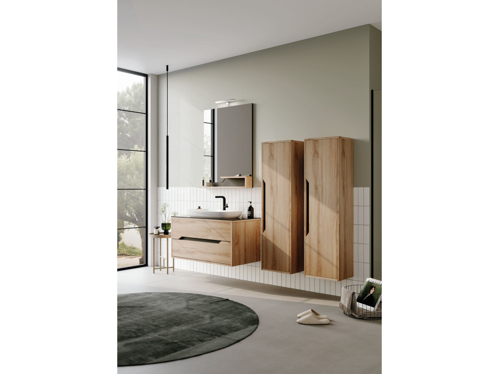 Zestaw szafki pod umywalkę z lustrem (2 elementy) „Galia 100 v2” – 100 x 50 x 50 cm – dąb