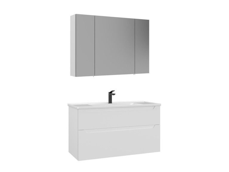 Zestaw szafki pod umywalkę z lustrem (2 elementy) „Messina 100 v2” – 100 x 45 x 55 cm – matowa biel