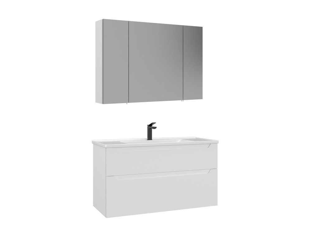 Zestaw szafki pod umywalkę z lustrem (2 elementy) „Messina 100 v2” – 100 x 45 x 55 cm – matowa biel