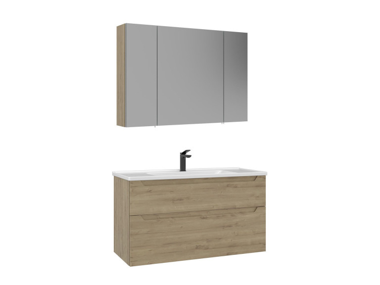 Zestaw szafki pod umywalkę z lustrem (2 elementy) „Messina 100 v2” – 100 x 45 x 55 cm – dąb