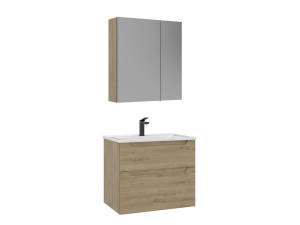 Zestaw szafki pod umywalkę z lustrem (2 elementy) „Messina 65 v2” – 65 x 45 x 55 cm – dąb