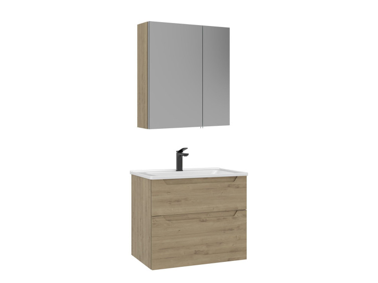 Zestaw szafki pod umywalkę z lustrem (2 elementy) „Messina 65 v2” – 65 x 45 x 55 cm – dąb