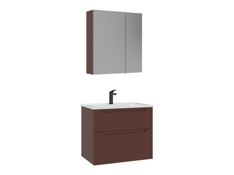Zestaw szafki pod umywalkę z lustrem (2 elementy) „Messina 65 v2” – 65 x 45 x 55 cm – matowa czerwień