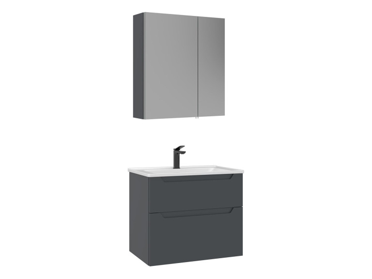 Zestaw szafki pod umywalkę z lustrem (2 elementy) „Messina 65 v2” – 65 x 45 x 55 cm – matowy antracyt