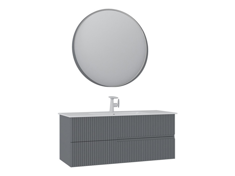 Zestaw szafki pod umywalkę z lustrem (2 elementy) „Moonlight 120 v2” – 121 x 51 x 51 cm – matowa szarość