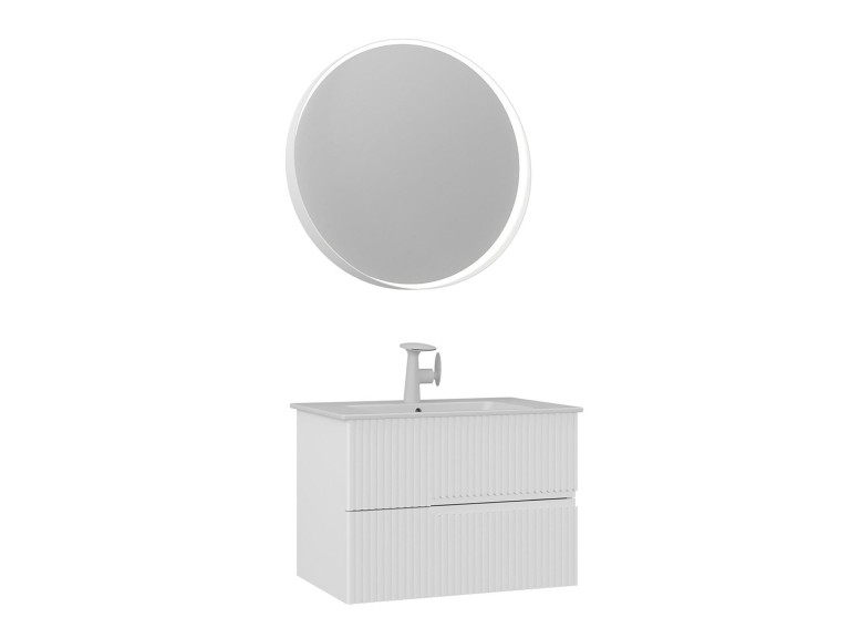 Zestaw szafki pod umywalkę z lustrem (2 elementy) „Moonlight 70 v2” – 71 x 51 x 51 cm – matowa biel