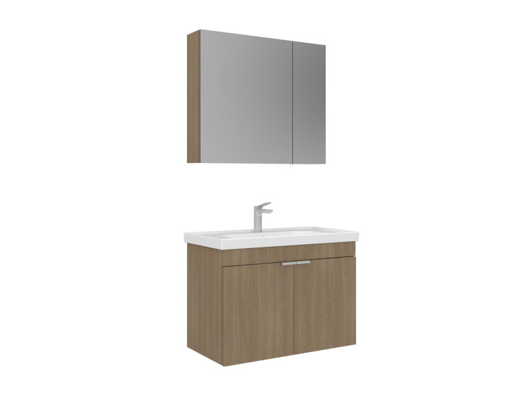 Zestaw szafki pod umywalkę z lustrem (2 elementy) „Desna 80” – 80 x 45 x 58 cm – dąb
