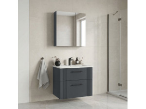 Zestaw szafki pod umywalkę z lustrem (2 elementy) „Bari 65 v2” – 65 x 45 x 55 cm – matowy antracyt 2