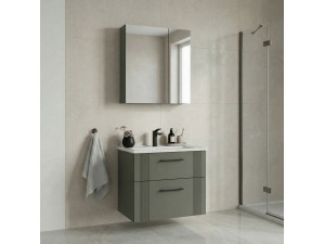 Zestaw szafki pod umywalkę z lustrem (2 elementy) „Bari 65 v2” – 65 x 45 x 55 cm – matowa zieleń 2