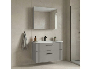 Zestaw szafki pod umywalkę z lustrem (2 elementy) „Bari 85 v2” – 85 x 45 x 55 cm – matowy kolor kaszmir 2