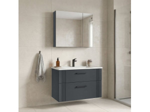 Zestaw szafki pod umywalkę z lustrem (2 elementy) „Bari 85 v2” – 85 x 45 x 55 cm – matowy antracyt 2