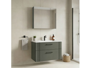 Zestaw szafki pod umywalkę z lustrem (2 elementy) „Bari 85 v2” – 85 x 45 x 55 cm – matowa zieleń 2