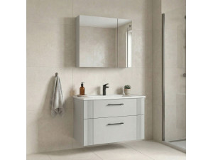 Zestaw szafki pod umywalkę z lustrem (2 elementy) „Bari 85 v2” – 85 x 45 x 55 cm – matowa biel 2