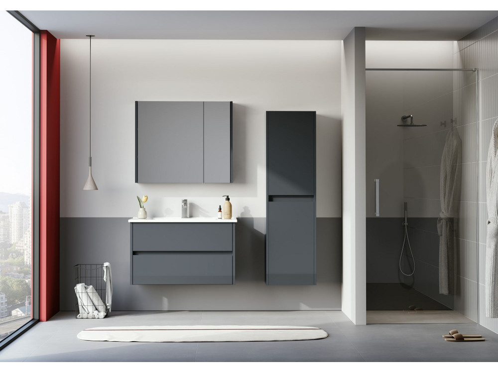 Szafka łazienkowa z lustrem „Arno 80” – 79 x 16 x 66 cm – szara / antracytowa