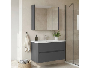 Zestaw szafki pod umywalkę z lustrem (2 elementy) „Arno 85” – 85 x 45 x 52 cm – szary 2