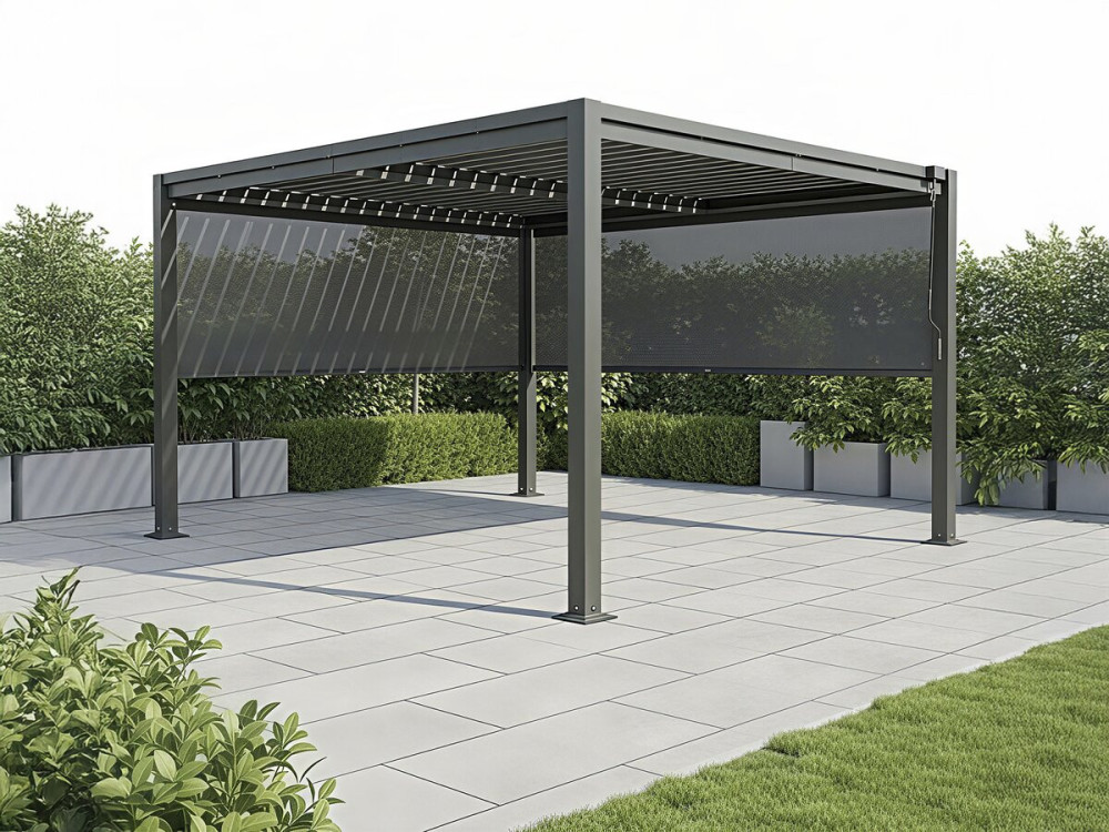 Pergola bioklimatyczna "Howard" z 2 markizami ze stali ocynkowanej - 3 x 4 m - Szary