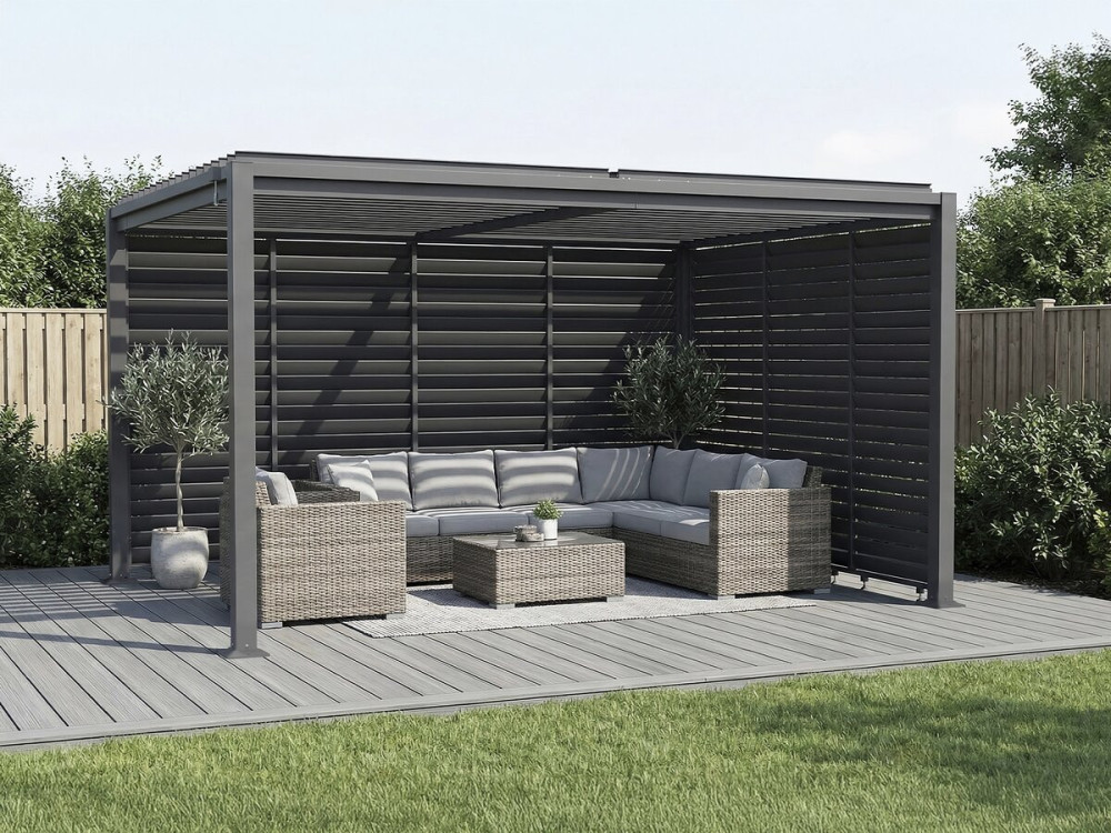 Pergola bioklimatyczna "Howard" z 7 żaluzjami ze stali ocynkowanej - 3 x 4 m - Szara