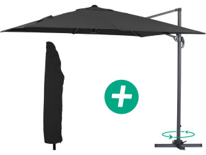 Parasol ogrodowy "Sun 3" z boczną nogą - Aluminium - Kwadratowy - 3 x 3 m - Czarny + Pokrowiec zabezpieczający