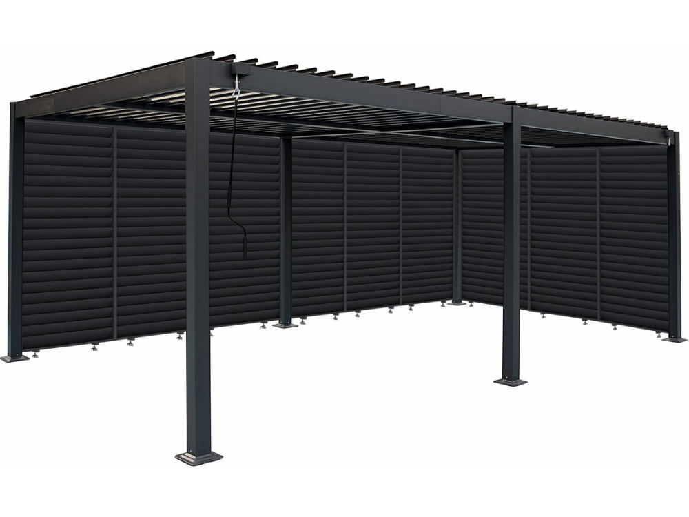 Pergola bioklimatyczna z 9 aluminiowymi żaluzjami „Kensington” – 3 x 6 m – szara