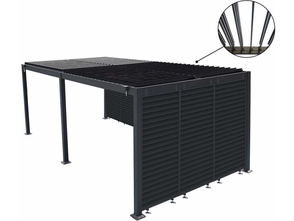 Pergola bioklimatyczna z 9 aluminiowymi żaluzjami „Kensington” – 3 x 6 m – szara