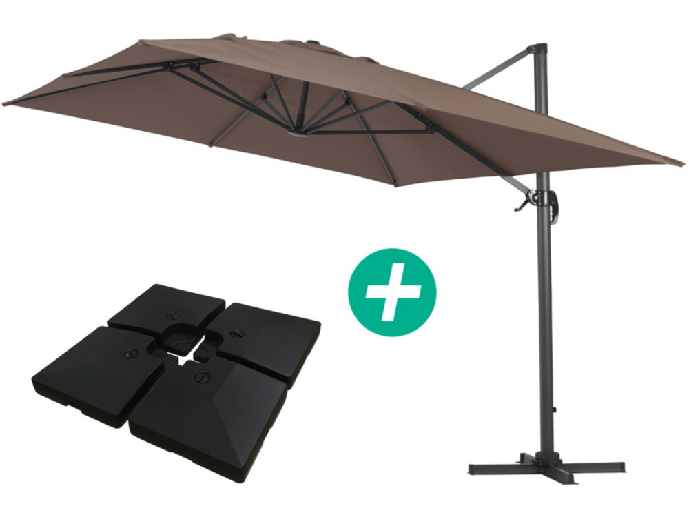 Parasol ogrodowy "Sun 4" - Prostokątny - 3 x 4 m - Szarobrązowy - Obciążniki w zestawie