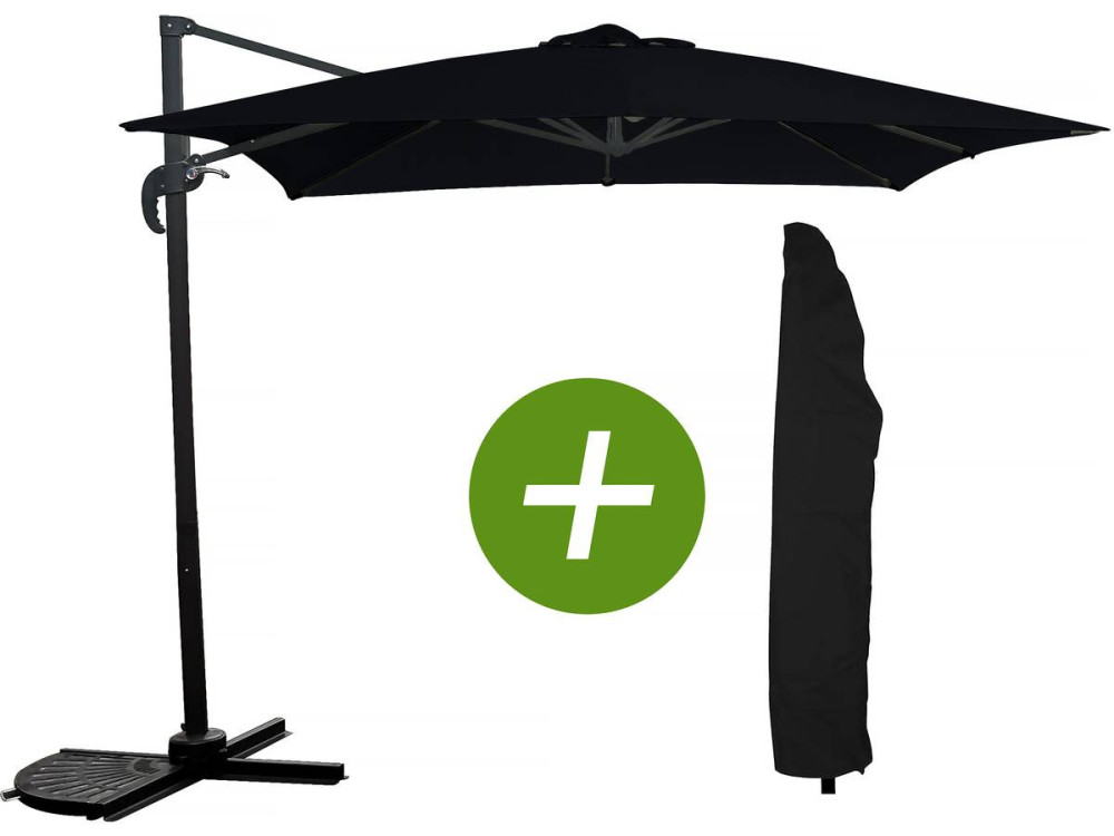 Parasol ogrodowy "Soleil" z boczną nogą - Kwadratowy - 2.5 x 2.5 m - Czarny + pokrowiec zabezpieczający