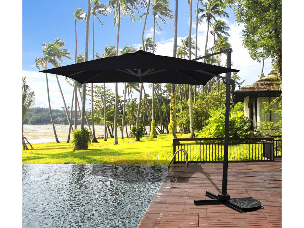 Parasol ogrodowy "Soleil" z boczną nogą - Kwadratowy - 2.5 x 2.5 m - Czarny + pokrowiec zabezpieczający