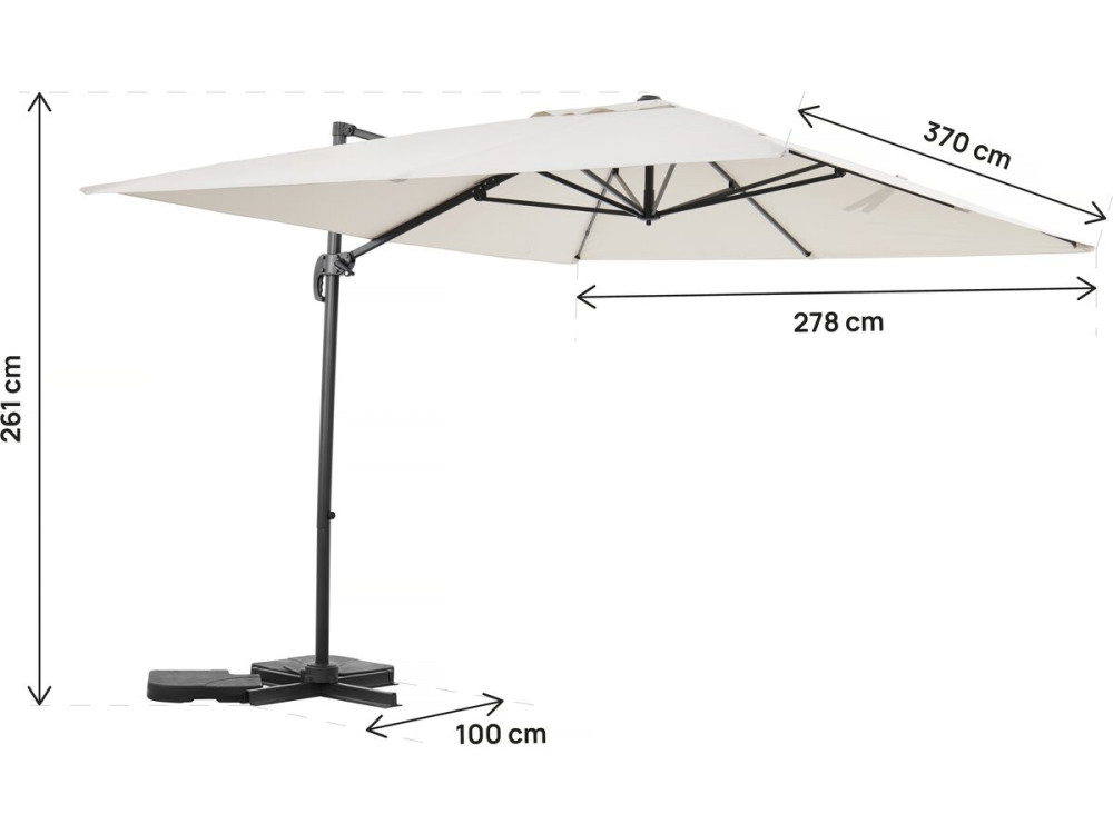 Parasol ogrodowy aluminiowy z wysięgnikiem „Sky 4” – 3 x 4 m – Ecru – z pokrowcem