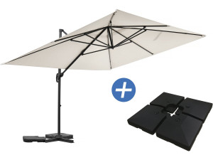 Aluminiowy parasol ogrodowy Sky 4 z wysięgnikiem - 3 x 4 m - Ecru - W zestawie płyty obciążeniowe