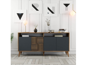 Drewniany kredens "Milan" - 160 x 35 x 78 cm - Orzech, Antracyt 2