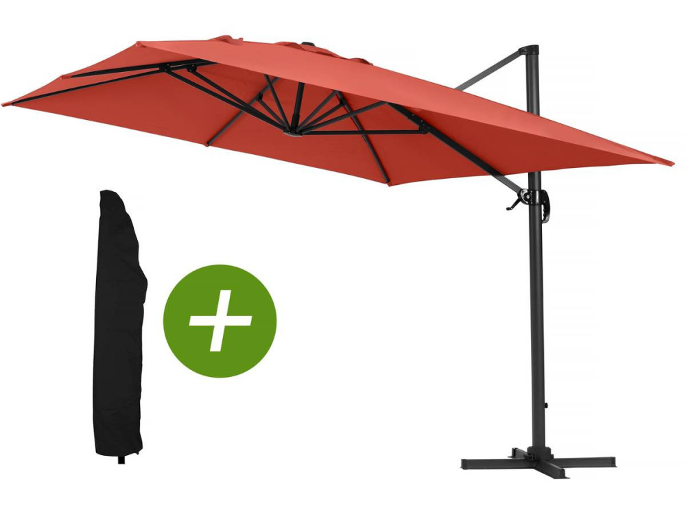 Parasol ogrodowy "Sun 4" z boczną nogą - Aluminiowy - Prostokątny - 3 x 4 m - Pokrowiec zabezpieczający - Czerwony