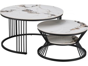Zestaw 2 ceramicznych stolików kawowych „Ombre” – 70 x 70 x 45 cm – biały