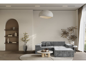 Modułowa sofa prosta z pufem w tkaninie "Lusso" o fakturze - 3-osobowa - szara 2