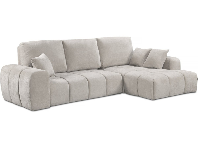 Narożna sofa rozkładana po prawej stronie w tkaninie szenilowej "Verneuil" - 3 miejsca - beżowa