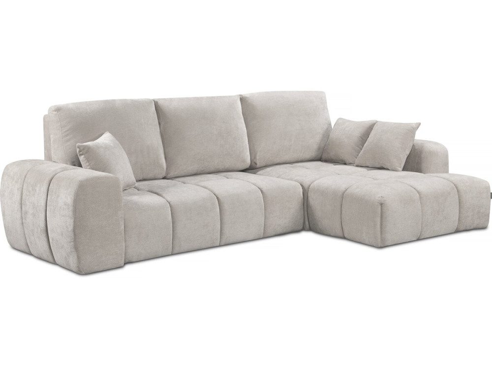 Narożna sofa rozkładana po prawej stronie w tkaninie szenilowej "Verneuil" - 3 miejsca - beżowa