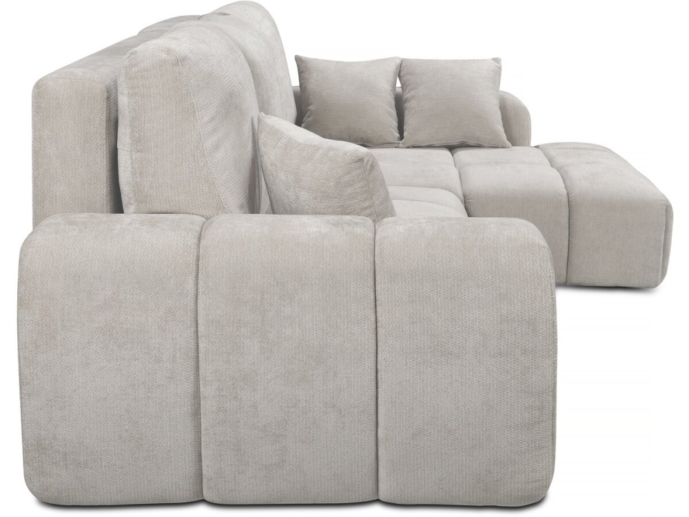 Narożna sofa rozkładana po prawej stronie w tkaninie szenilowej "Verneuil" - 3 miejsca - beżowa