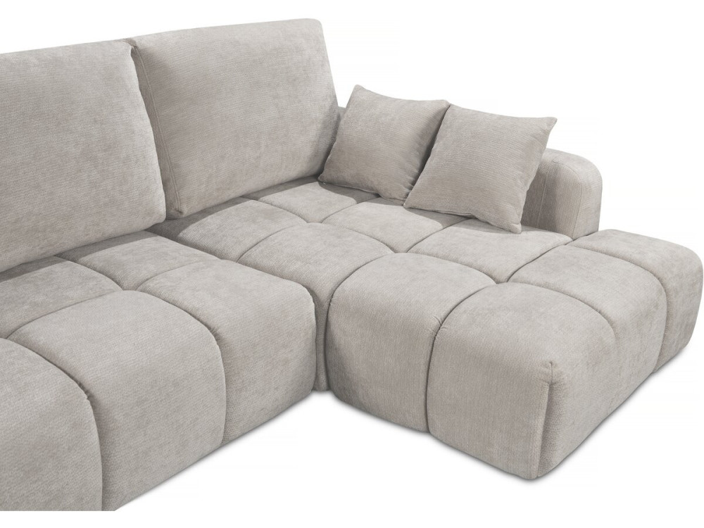 Narożna sofa rozkładana po prawej stronie w tkaninie szenilowej "Verneuil" - 3 miejsca - beżowa
