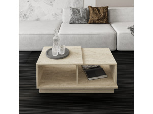 Drewniany stolik kawowy "Consept" - 90 x 45 x 36 cm - trawertyn 2