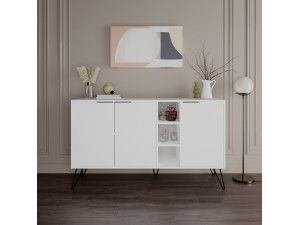 Drewniany kredens "Clara" - 142 x 35 x 83 cm - Biały 2