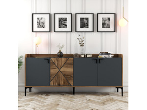Drewniany kredens "Venedik" - 180 x 35 x 78 cm - Antracytowy szary 2