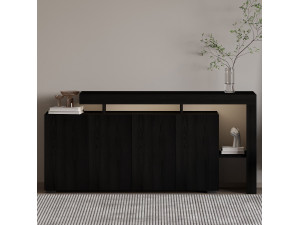 Drewniany kredens "Beliz" - 170 x 35 x 80 cm - Czarne drewno 2
