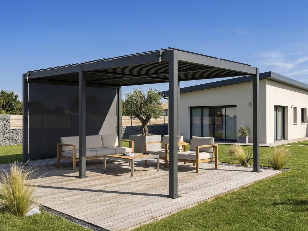 Pergola bioklimatyczna "Kensington" z aluminiową markizą - 3 x 5 m - Szary
