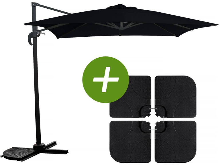 Parasol ogrodowy "Soleil" z nogą boczną - Kwadratowy -  2.5 x 2.5 m - Czarny + płytki obciążające w zestawie
