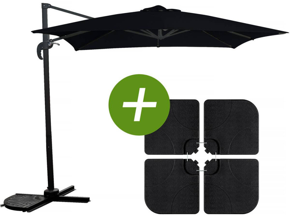 Parasol ogrodowy "Soleil" z nogą boczną - Kwadratowy -  2.5 x 2.5 m - Czarny + płytki obciążające w zestawie