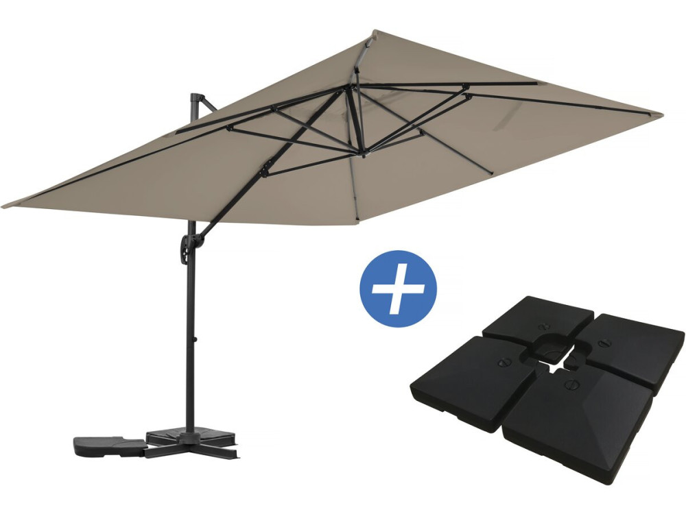 Aluminiowy parasol ogrodowy Sky 4 z wysięgnikiem - 3 x 4 m - Taupe - W zestawie obciążone płyty