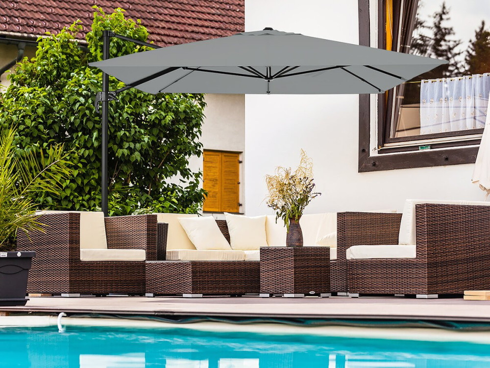 Aluminiowy parasol ogrodowy Sky 4 z wysięgnikiem - 3 x 4 m - Szary - W zestawie płyty obciążeniowe