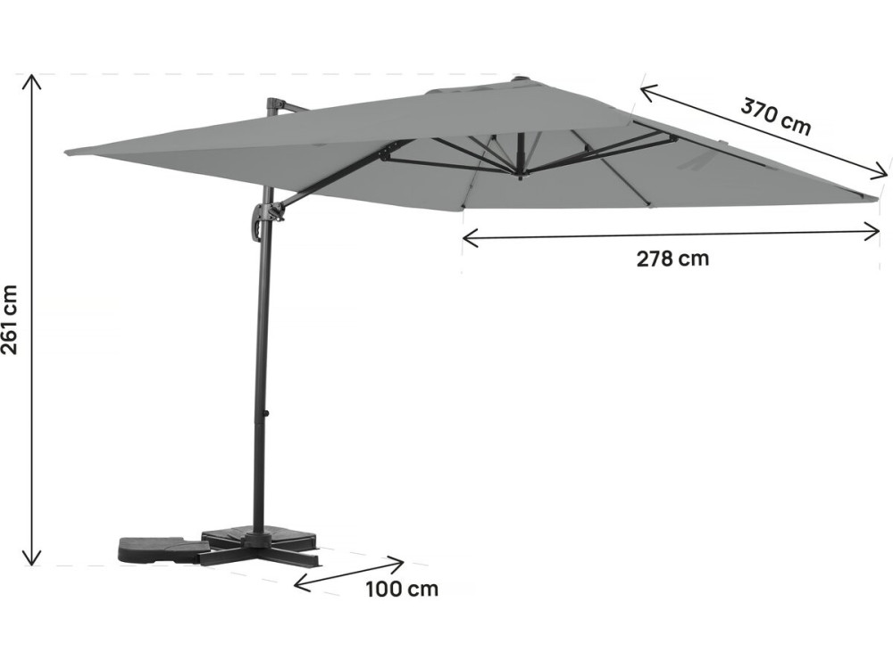 Aluminiowy parasol ogrodowy Sky 4 z wysięgnikiem - 3 x 4 m - Szary - W zestawie płyty obciążeniowe
