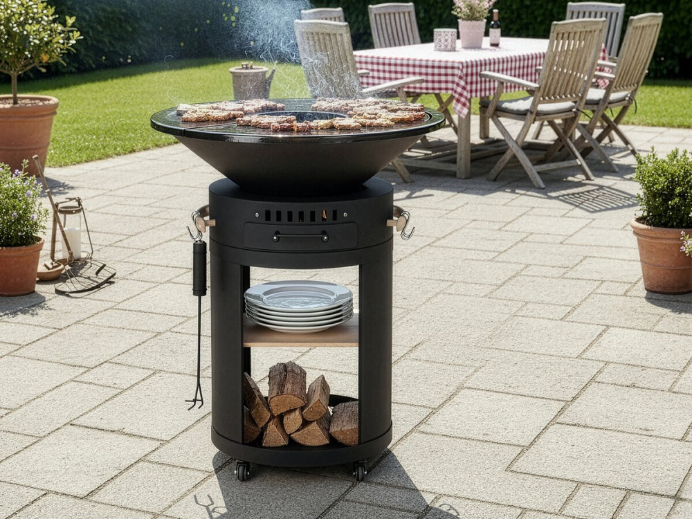 Grill na węgiel drzewny i drewno "Cesar premium" - Ø 81 cm - Czarny