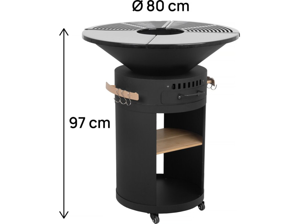 Grill na węgiel drzewny i drewno "Cesar premium" - Ø 81 cm - Czarny