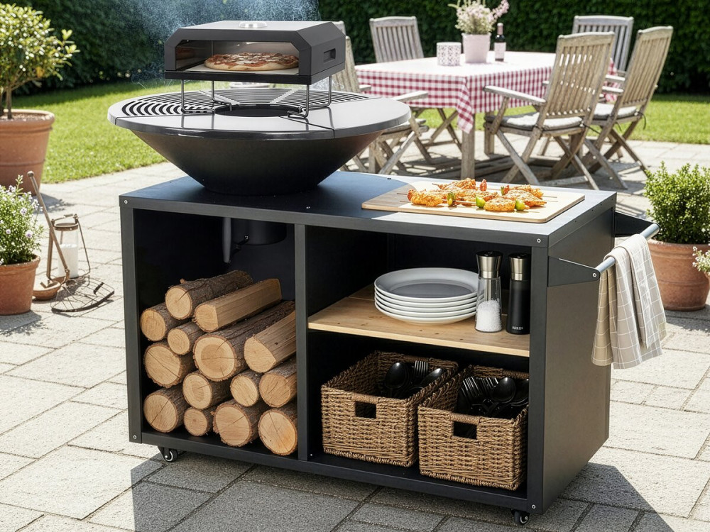 Grill plancha z piecem do pizzy "Maréchal" - Ø 81 cm - Czarny
